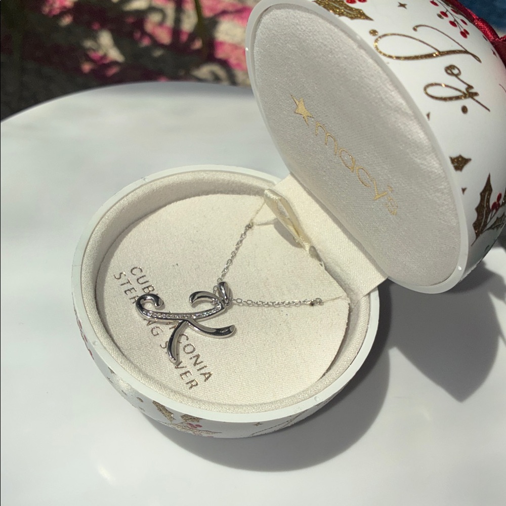 Macy's Sterling Silver Script 'K' Pendant Necklace with Sparkling Accents